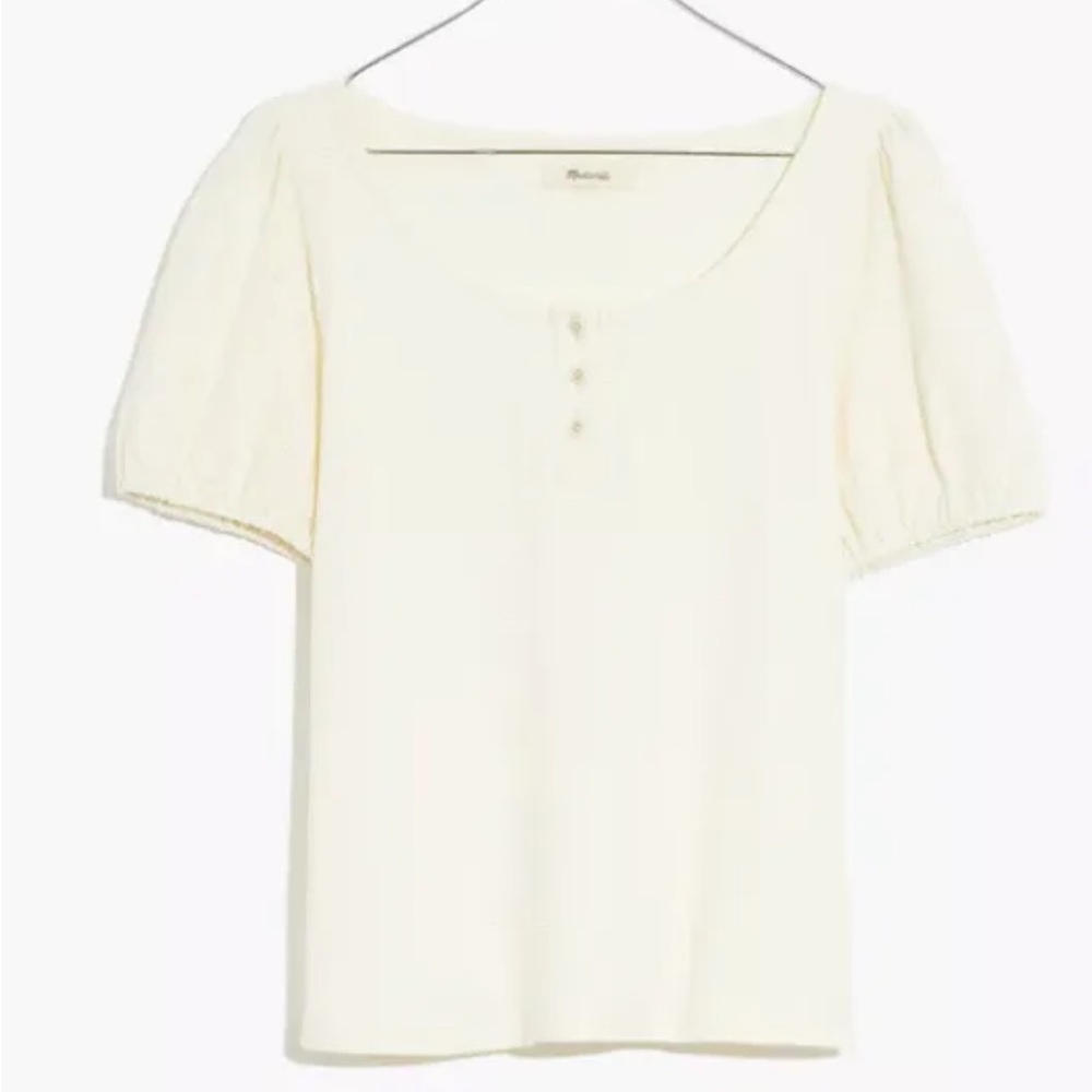Madewell Eyelet-Sleeve Henley Top in Ivory
